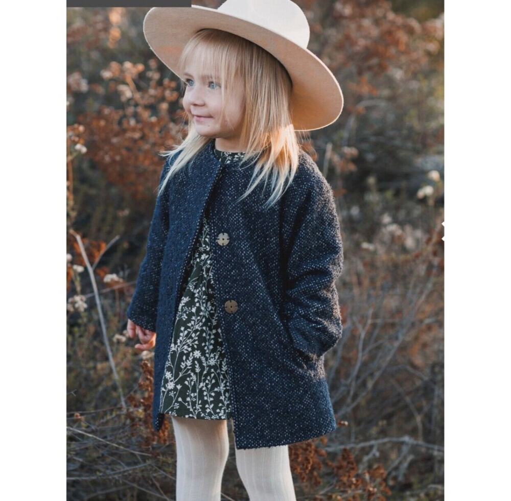 Rylee + Cru Navy No-Collar Wool/Poly Blend Coat